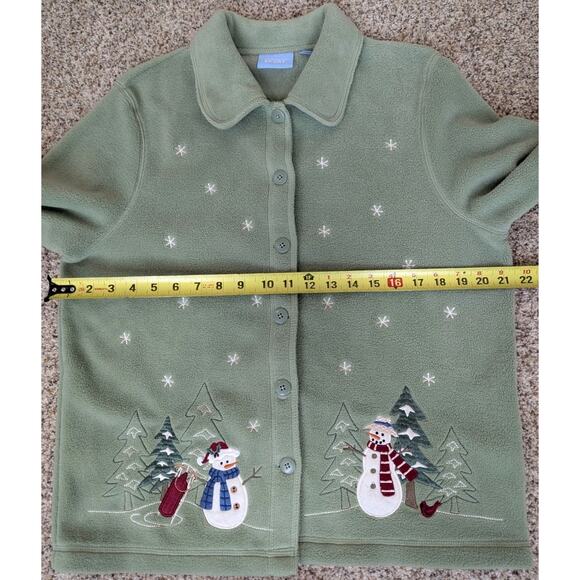 Croft & Barrow Sport Embroidered Snowman Cardigan Green Fleece Women's Medium - Picture 5 of 8